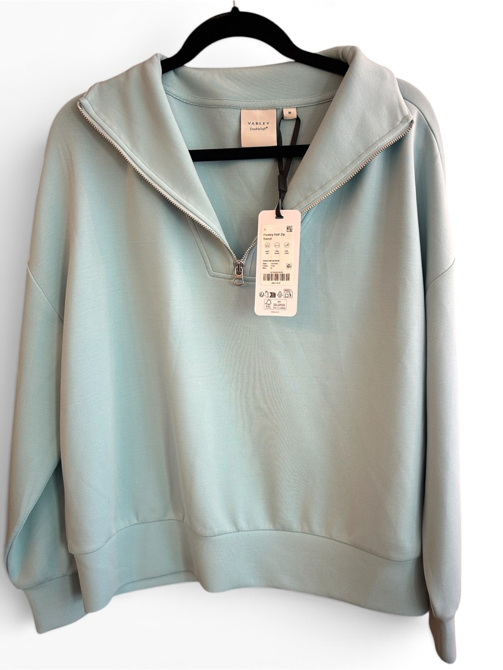 VARLEY NWT Double Soft Porcelain Blue Half-Zip Pullover Sweat Shirt Size M